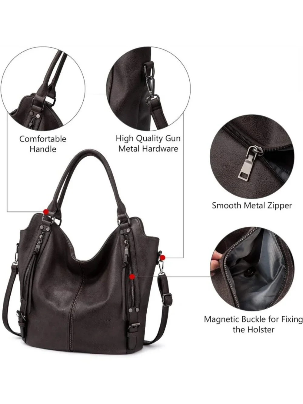 Stylish Concealed Carry Hobo Purse - Faux Leather Crossbody Tote with Holster